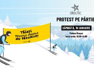 În Poiana Brașov, un protest pe schiuri