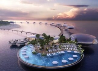 Hotel construit pe o insulă nelocuită, înconjurat de apă Hotel