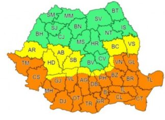 Alertă de ploi și vijelii în județele din sudul țării