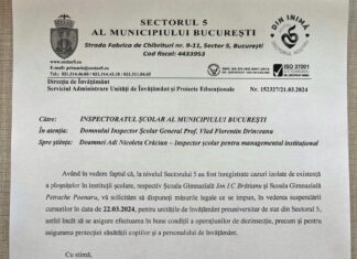 Popescu Piedone: Cursurile în instituțiile de învățământ din sectorul 5 vor fi suspendate pe 25 martie. Sănătatea copiilor şi a profesorilor este prioritară în acest moment Solicitare